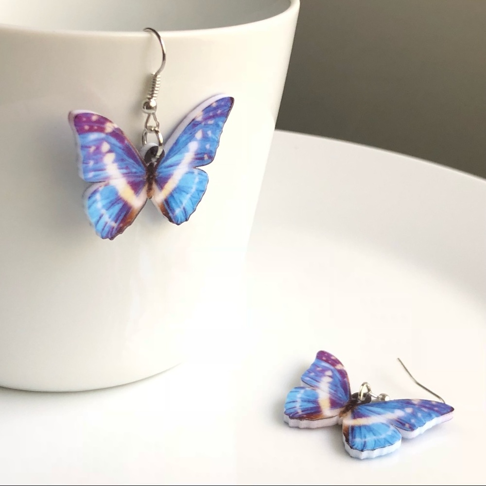 NEW Acrylic Cypris Morpho Butterfly Earrings